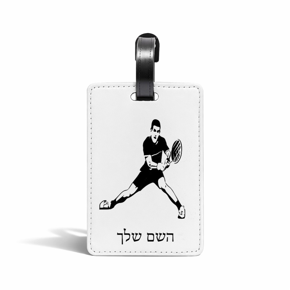 תווית לסימון מזוודה \ תיק בעיצוב אישי עם השם שלך בעיצוב שחקן טניס גודל 10.3 × 7 ס"מ