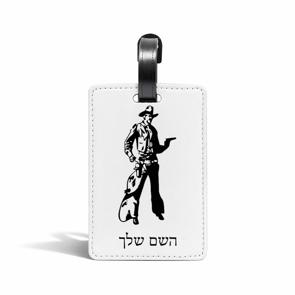 תווית לסימון מזוודה \ תיק בעיצוב אישי עם השם שלך בעיצוב קאובוי המערב הפרוע גודל 10.3 × 7 ס"מ