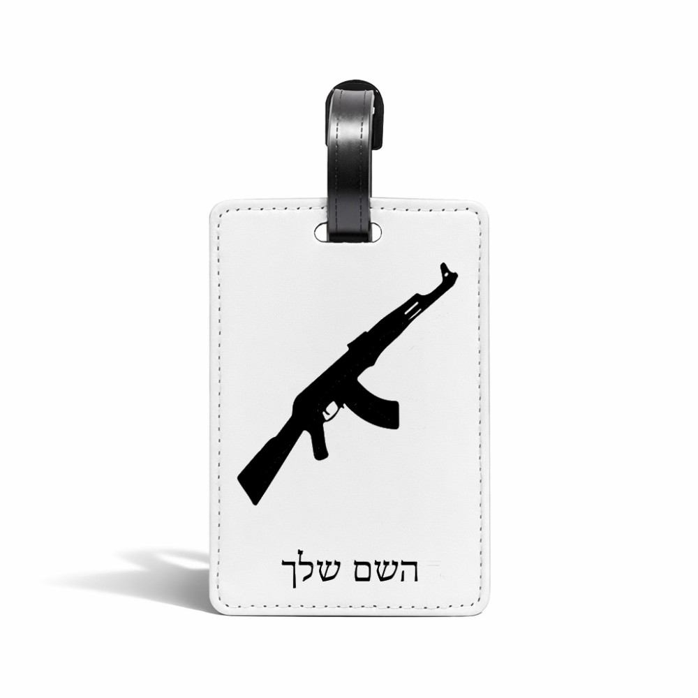 תווית לסימון מזוודה \ תיק בעיצוב אישי עם השם שלך בעיצוב אק 47 גודל 10.3 × 7 ס"מ