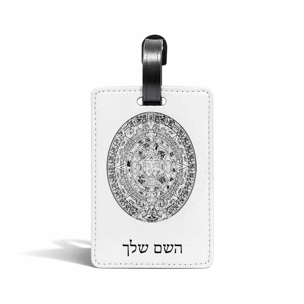 תווית לסימון מזוודה \ תיק בעיצוב אישי עם השם שלך בעיצוב לוח שנה אצטקי של המאיה גודל 10.3 × 7 ס"מ