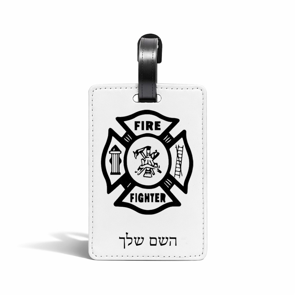 תווית לסימון מזוודה \ תיק בעיצוב אישי עם השם שלך בעיצוב כבאי - תגית גודל 10.3 × 7 ס"מ