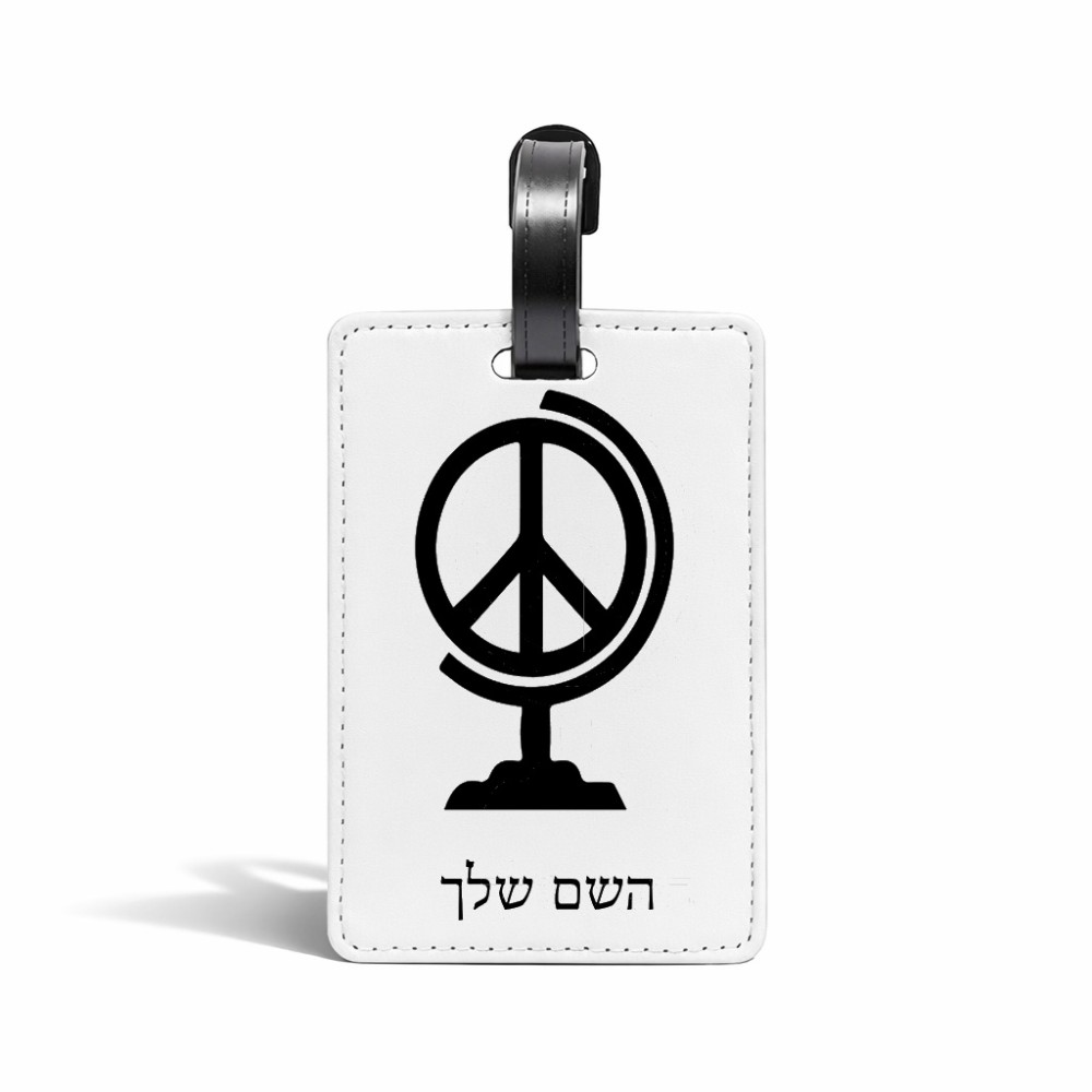 תווית לסימון מזוודה \ תיק בעיצוב אישי עם השם שלך בעיצוב גלובוסי שלום גודל 10.3 × 7 ס"מ