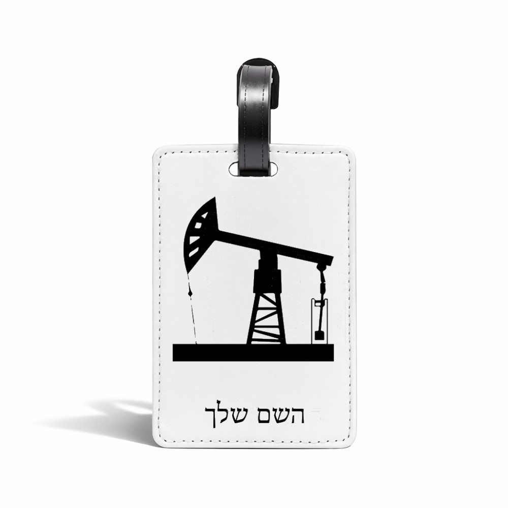 תווית לסימון מזוודה \ תיק בעיצוב אישי עם השם שלך בעיצוב באר נפט גודל 10.3 × 7 ס"מ