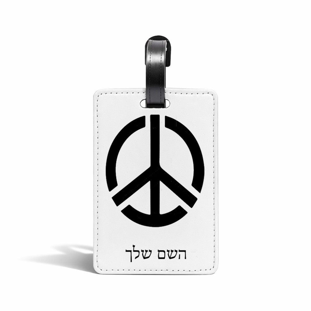 תווית לסימון מזוודה \ תיק בעיצוב אישי עם השם שלך בעיצוב סמל השלום גודל 10.3 × 7 ס"מ