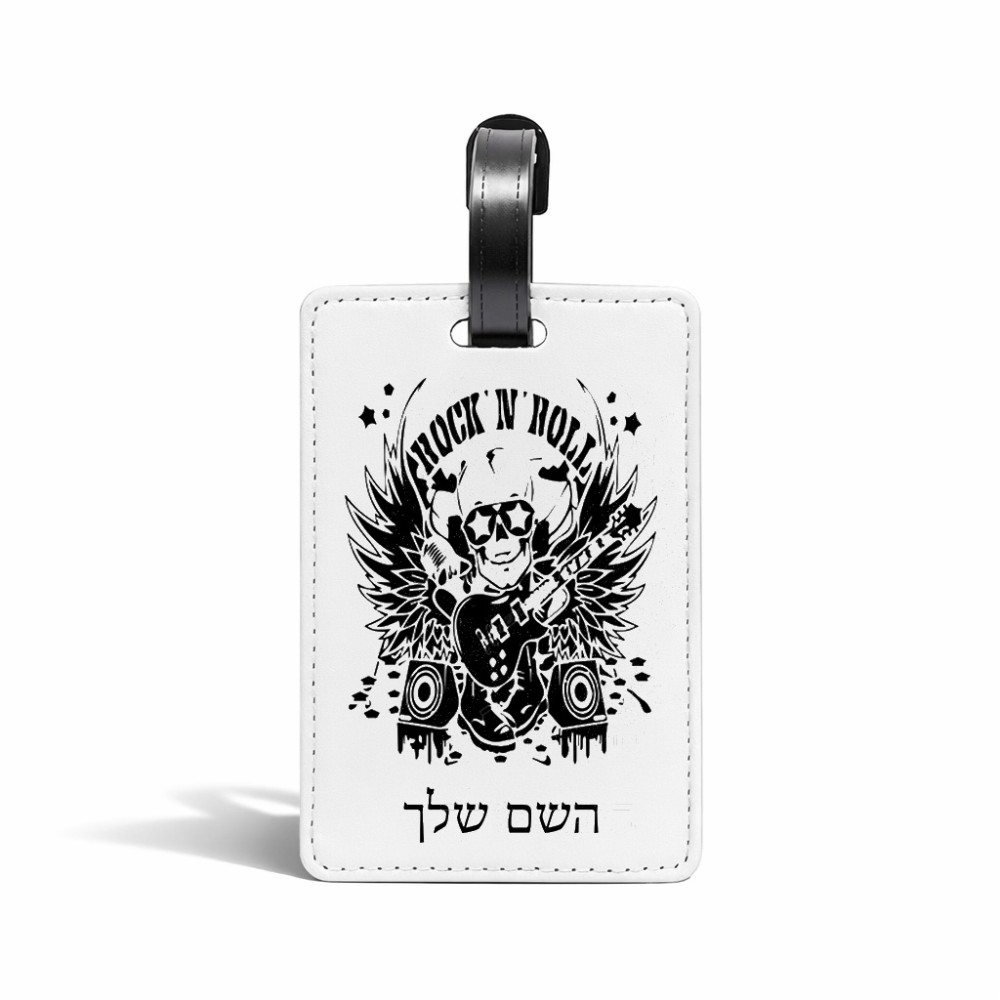 תווית לסימון מזוודה \ תיק בעיצוב אישי עם השם שלך בעיצוב רוקנרול גודל 10.3 × 7 ס"מ
