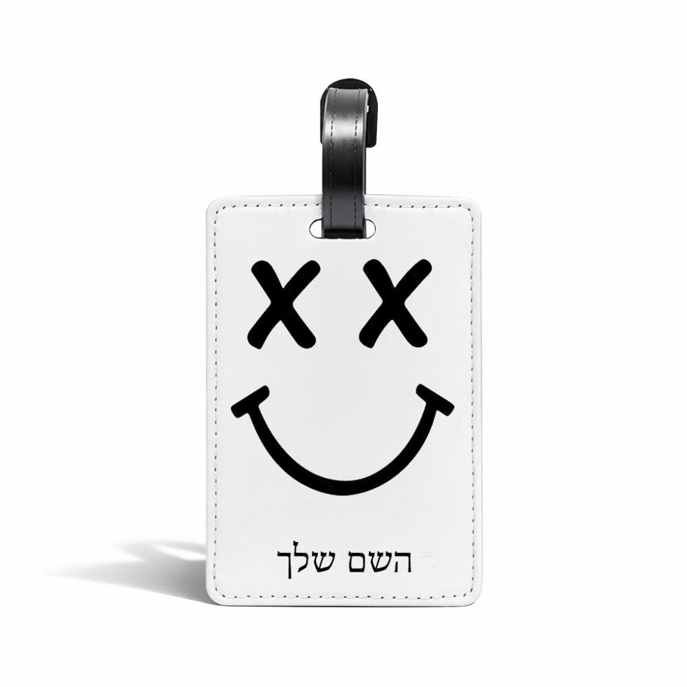 תווית לסימון מזוודה \ תיק בעיצוב אישי עם השם שלך בעיצוב סמיילי גודל 10.3 × 7 ס"מ