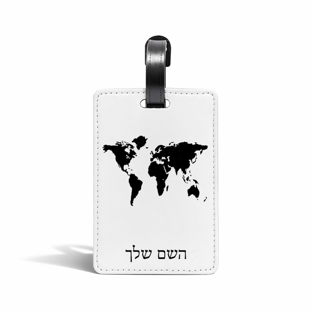 תווית לסימון מזוודה \ תיק בעיצוב אישי עם השם שלך בעיצוב מפת העולם גודל 10.3 × 7 ס"מ