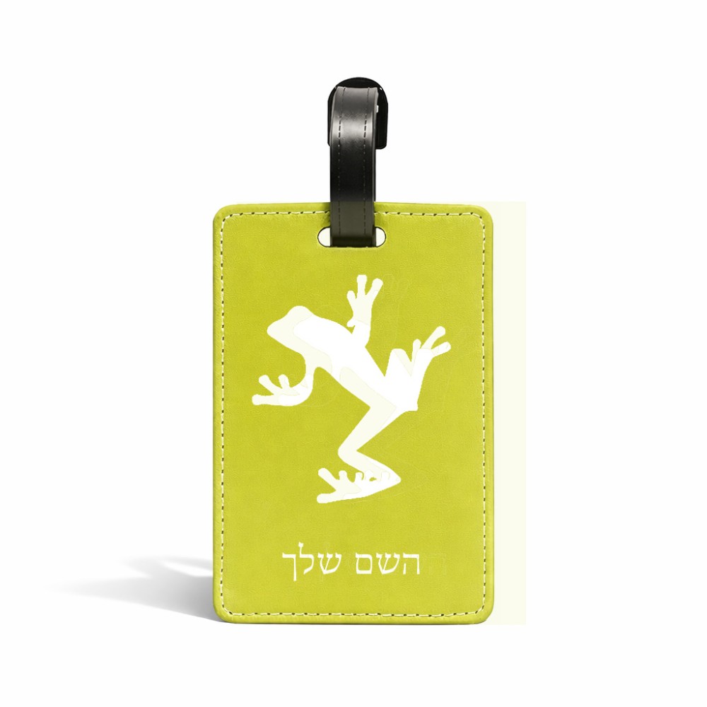 תווית לסימון מזוודה \ תיק בעיצוב אישי עם השם שלך בעיצוב צפרדע טרופית גודל 10.3 × 7 ס"מ