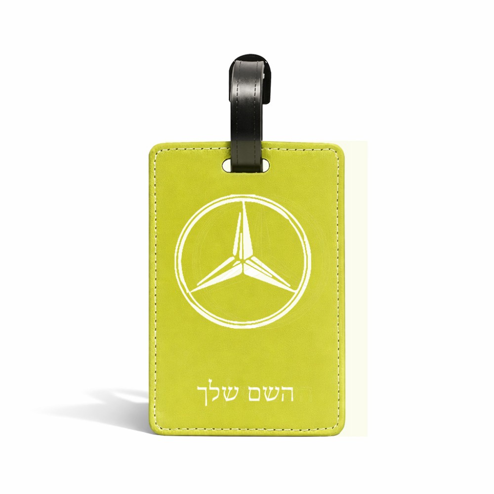 תווית לסימון מזוודה \ תיק בעיצוב אישי עם השם שלך בעיצוב מרצדס-בנץ גודל 10.3 × 7 ס"מ