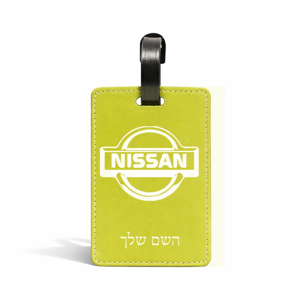 תווית לסימון מזוודה \ תיק בעיצוב אישי עם השם שלך בעיצוב ניסאן גודל 10.3 × 7 ס"מ