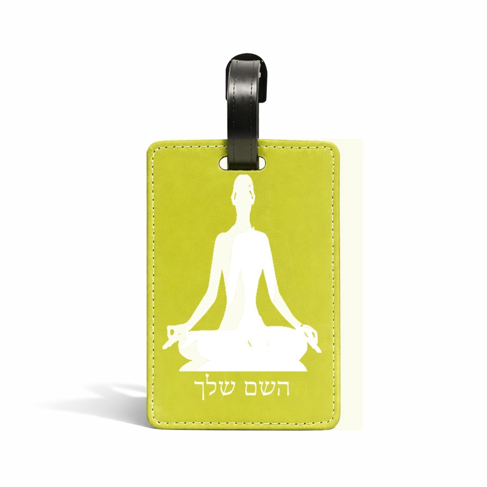 תווית לסימון מזוודה \ תיק בעיצוב אישי עם השם שלך בעיצוב אימון יוגה גודל 10.3 × 7 ס"מ