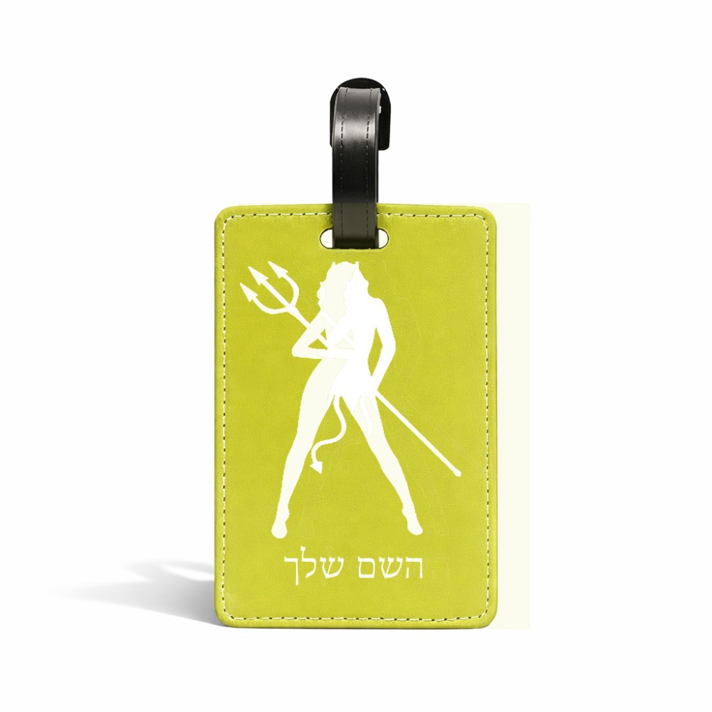 תווית לסימון מזוודה \ תיק בעיצוב אישי עם השם שלך בעיצוב אישה שטן גודל 10.3 × 7 ס"מ