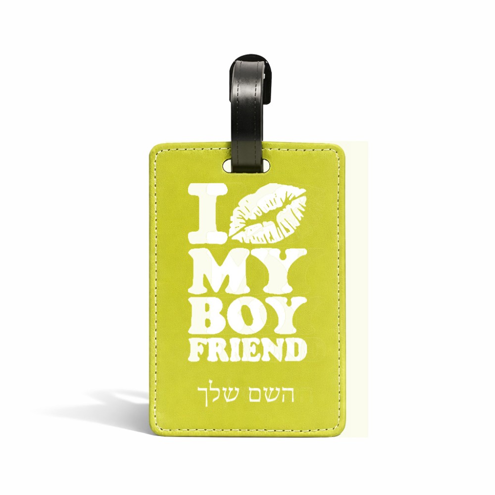 תווית לסימון מזוודה \ תיק בעיצוב אישי עם השם שלך בעיצוב נשקי את חבר שלי גודל 10.3 × 7 ס"מ
