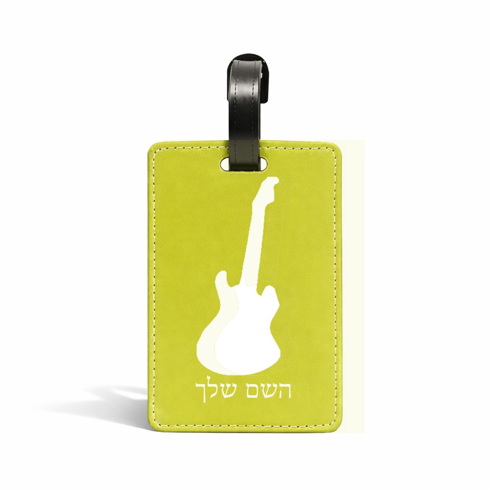 תווית לסימון מזוודה \ תיק בעיצוב אישי עם השם שלך בעיצוב גיטרה גודל 10.3 × 7 ס"מ