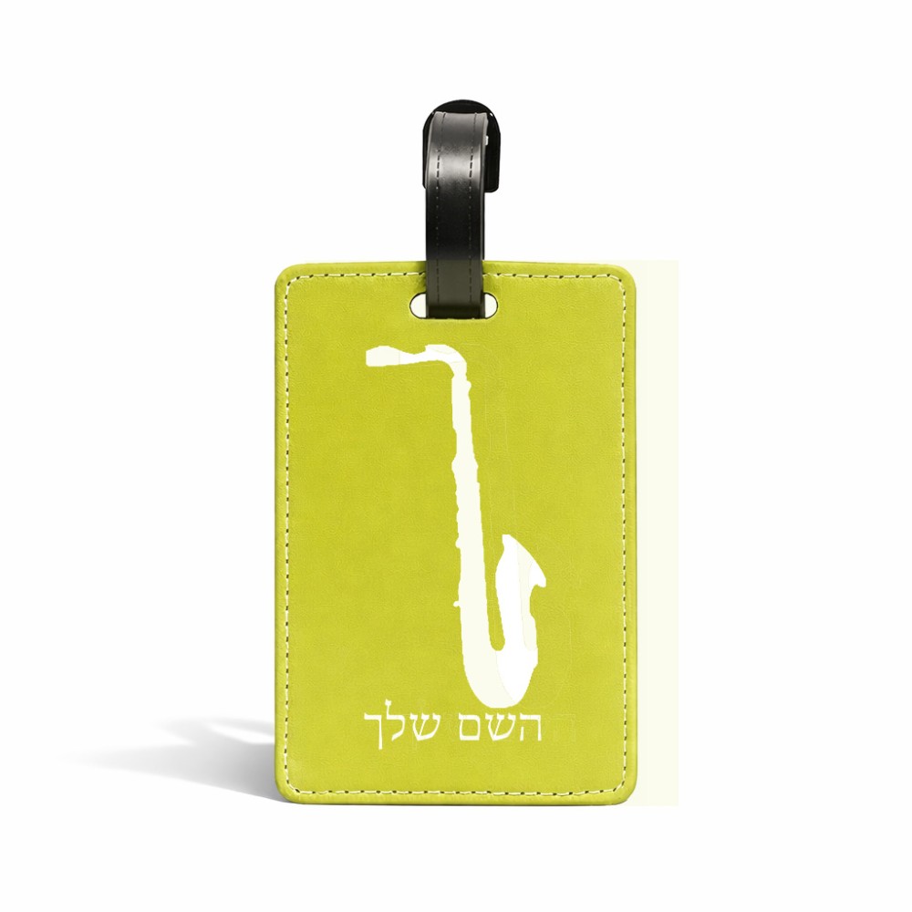תווית לסימון מזוודה \ תיק בעיצוב אישי עם השם שלך בעיצוב סקסופון גודל 10.3 × 7 ס"מ