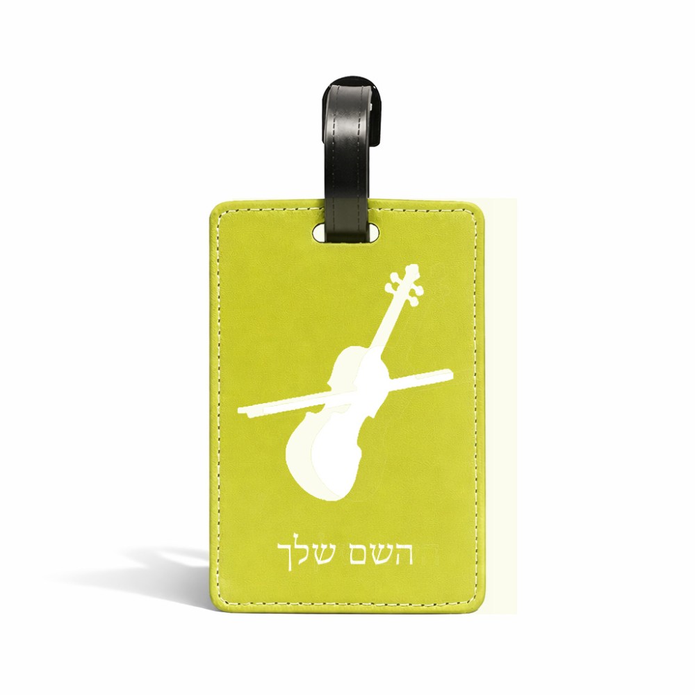 תווית לסימון מזוודה \ תיק בעיצוב אישי עם השם שלך בעיצוב כינור גודל 10.3 × 7 ס"מ
