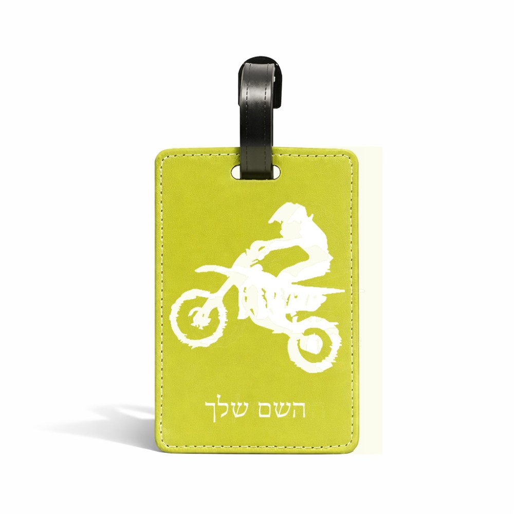 תווית לסימון מזוודה \ תיק בעיצוב אישי עם השם שלך בעיצוב מוטוקרוס גודל 10.3 × 7 ס"מ