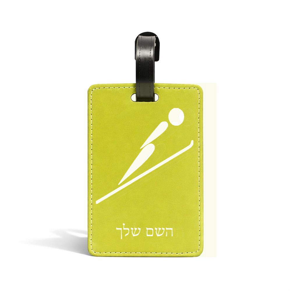 תווית לסימון מזוודה \ תיק בעיצוב אישי עם השם שלך בעיצוב קפיצת סקי אולימפית גודל 10.3 × 7 ס"מ