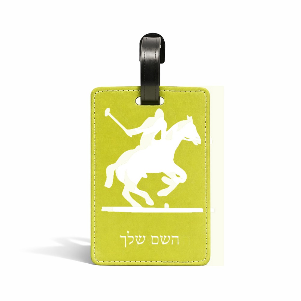 תווית לסימון מזוודה \ תיק בעיצוב אישי עם השם שלך בעיצוב שחקן פולו - סוס גודל 10.3 × 7 ס"מ