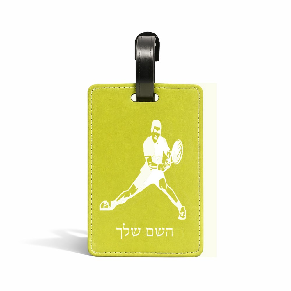 תווית לסימון מזוודה \ תיק בעיצוב אישי עם השם שלך בעיצוב שחקן טניס גודל 10.3 × 7 ס"מ