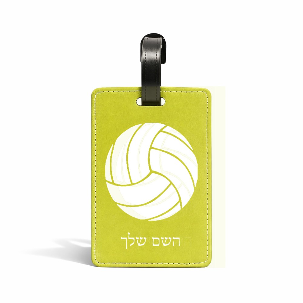 תווית לסימון מזוודה \ תיק בעיצוב אישי עם השם שלך בעיצוב כדור כדורעף גודל 10.3 × 7 ס"מ