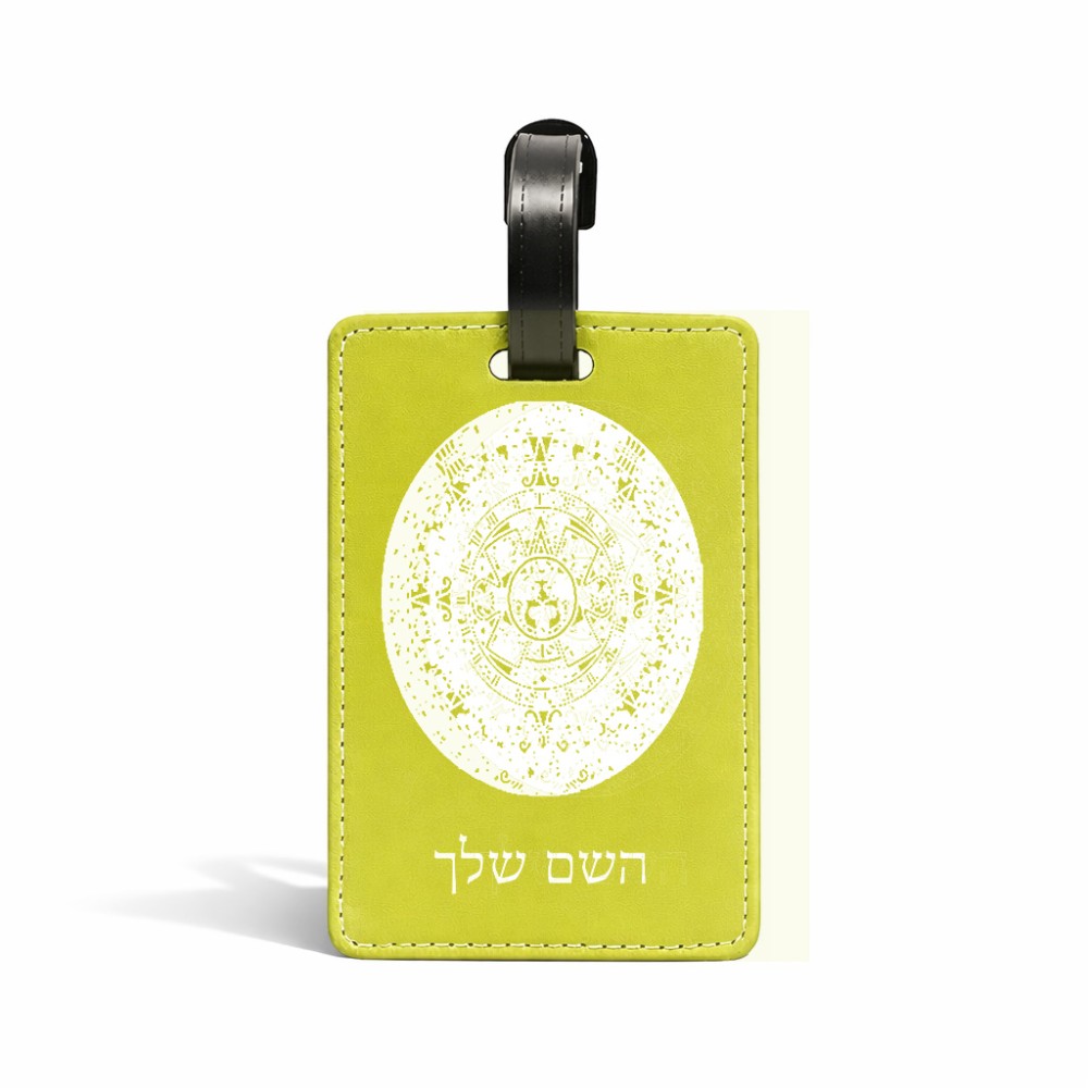תווית לסימון מזוודה \ תיק בעיצוב אישי עם השם שלך בעיצוב לוח שנה אצטקי של המאיה גודל 10.3 × 7 ס"מ