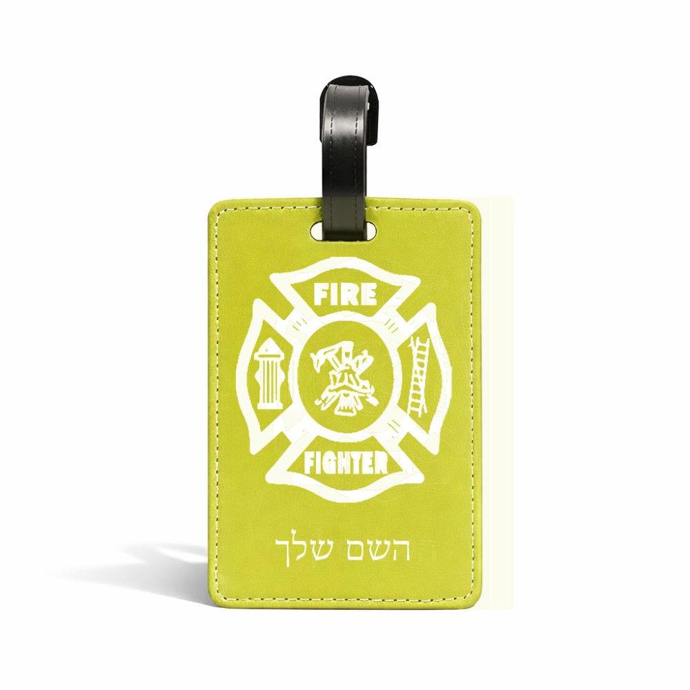 תווית לסימון מזוודה \ תיק בעיצוב אישי עם השם שלך בעיצוב כבאי - תגית גודל 10.3 × 7 ס"מ