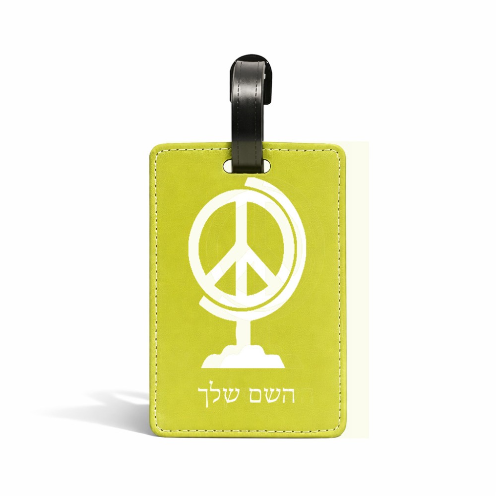 תווית לסימון מזוודה \ תיק בעיצוב אישי עם השם שלך בעיצוב גלובוסי שלום גודל 10.3 × 7 ס"מ