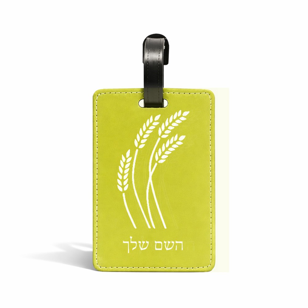 תווית לסימון מזוודה \ תיק בעיצוב אישי עם השם שלך בעיצוב חיטה גלית זהב גודל 10.3 × 7 ס"מ
