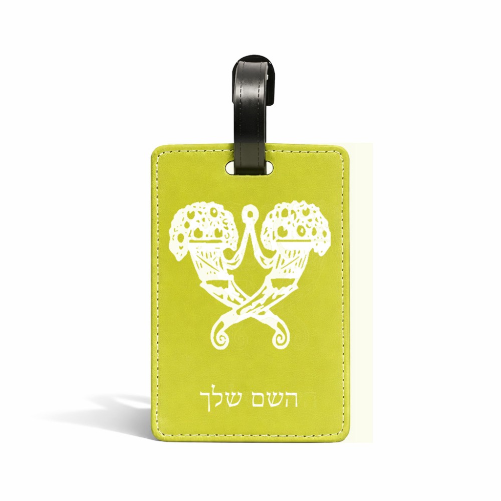 תווית לסימון מזוודה \ תיק בעיצוב אישי עם השם שלך בעיצוב פרחי קרן גודל 10.3 × 7 ס"מ