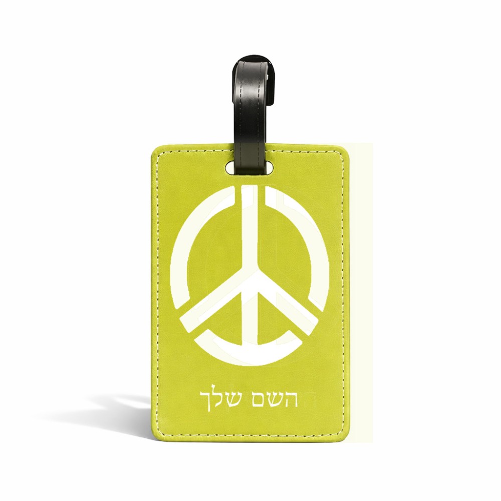 תווית לסימון מזוודה \ תיק בעיצוב אישי עם השם שלך בעיצוב סמל השלום גודל 10.3 × 7 ס"מ