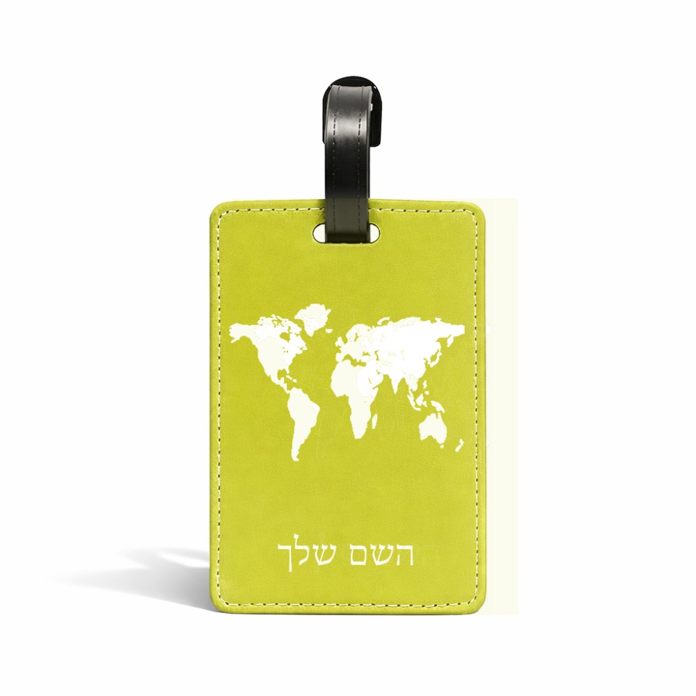 תווית לסימון מזוודה \ תיק בעיצוב אישי עם השם שלך בעיצוב מפת העולם גודל 10.3 × 7 ס"מ