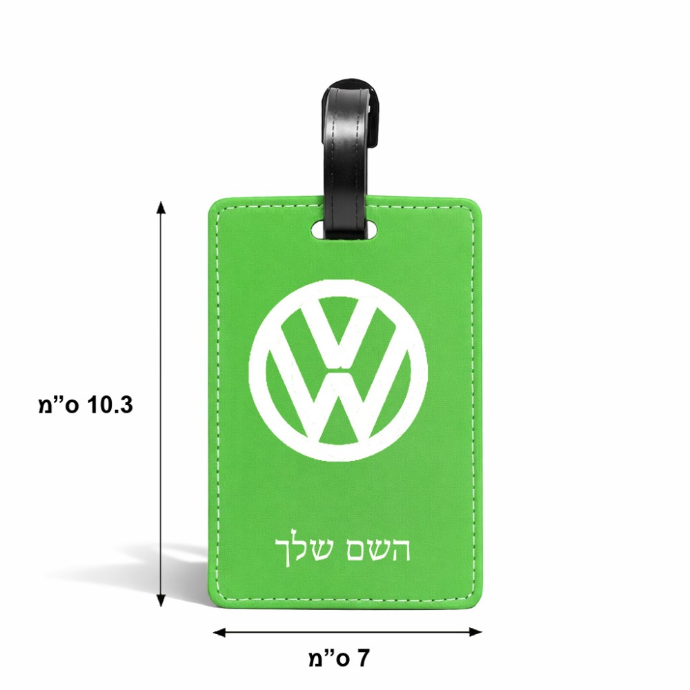 תווית לסימון מזוודה \ תיק בעיצוב אישי עם השם שלך בעיצוב פולקסווגן גודל 10.3 × 7 ס"מ