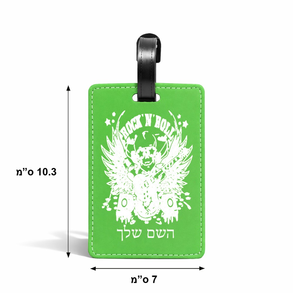תווית לסימון מזוודה \ תיק בעיצוב אישי עם השם שלך בעיצוב רוקנרול גודל 10.3 × 7 ס"מ