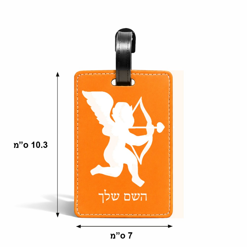 תווית לסימון מזוודה \ תיק בעיצוב אישי עם השם שלך בעיצוב קופידון גודל 10.3 × 7 ס"מ
