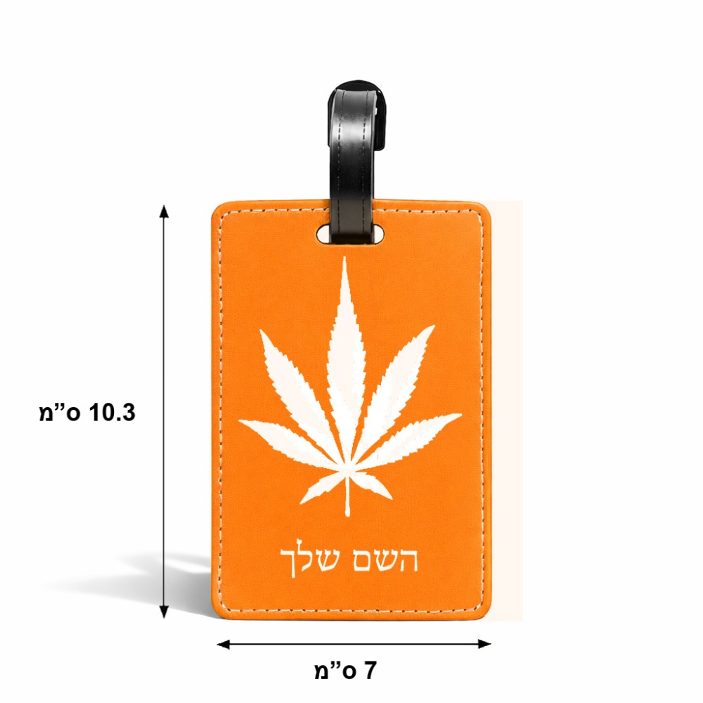תווית לסימון מזוודה \ תיק בעיצוב אישי עם השם שלך בעיצוב עלה מריחואנה - גראס גודל 10.3 × 7 ס"מ