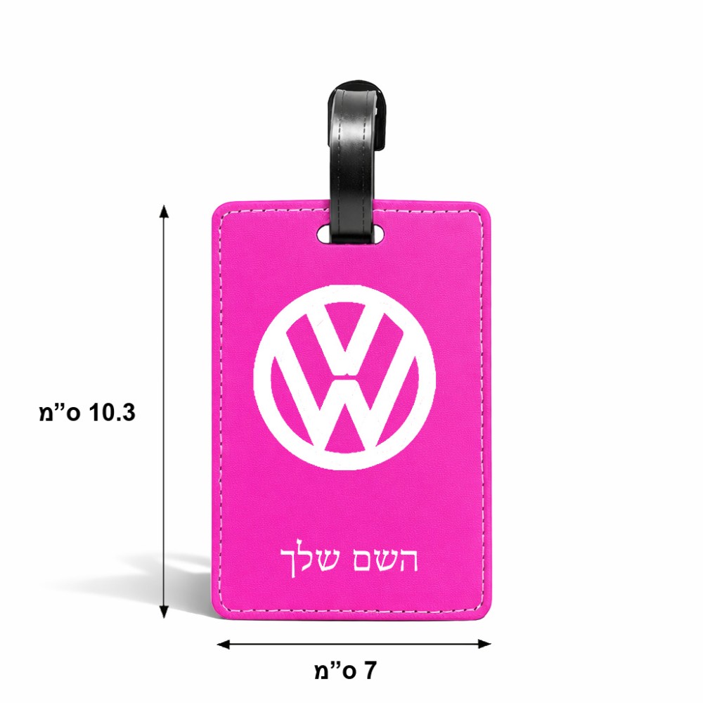 תווית לסימון מזוודה \ תיק בעיצוב אישי עם השם שלך בעיצוב פולקסווגן גודל 10.3 × 7 ס"מ