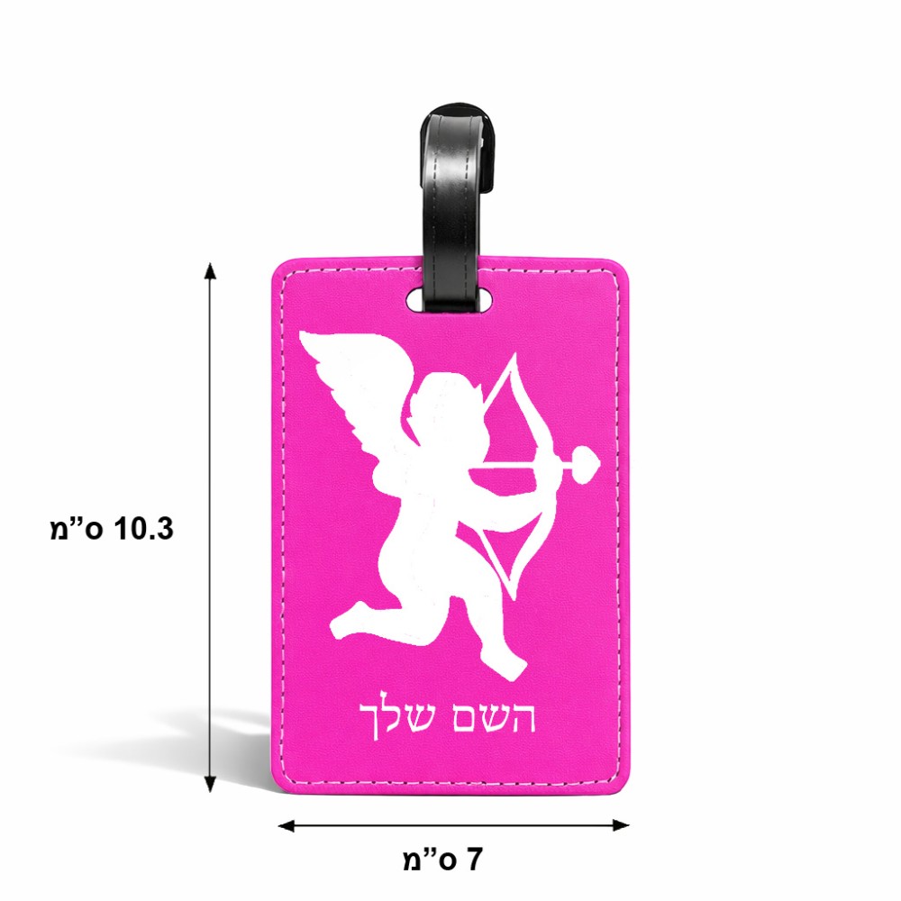 תווית לסימון מזוודה \ תיק בעיצוב אישי עם השם שלך בעיצוב קופידון גודל 10.3 × 7 ס"מ