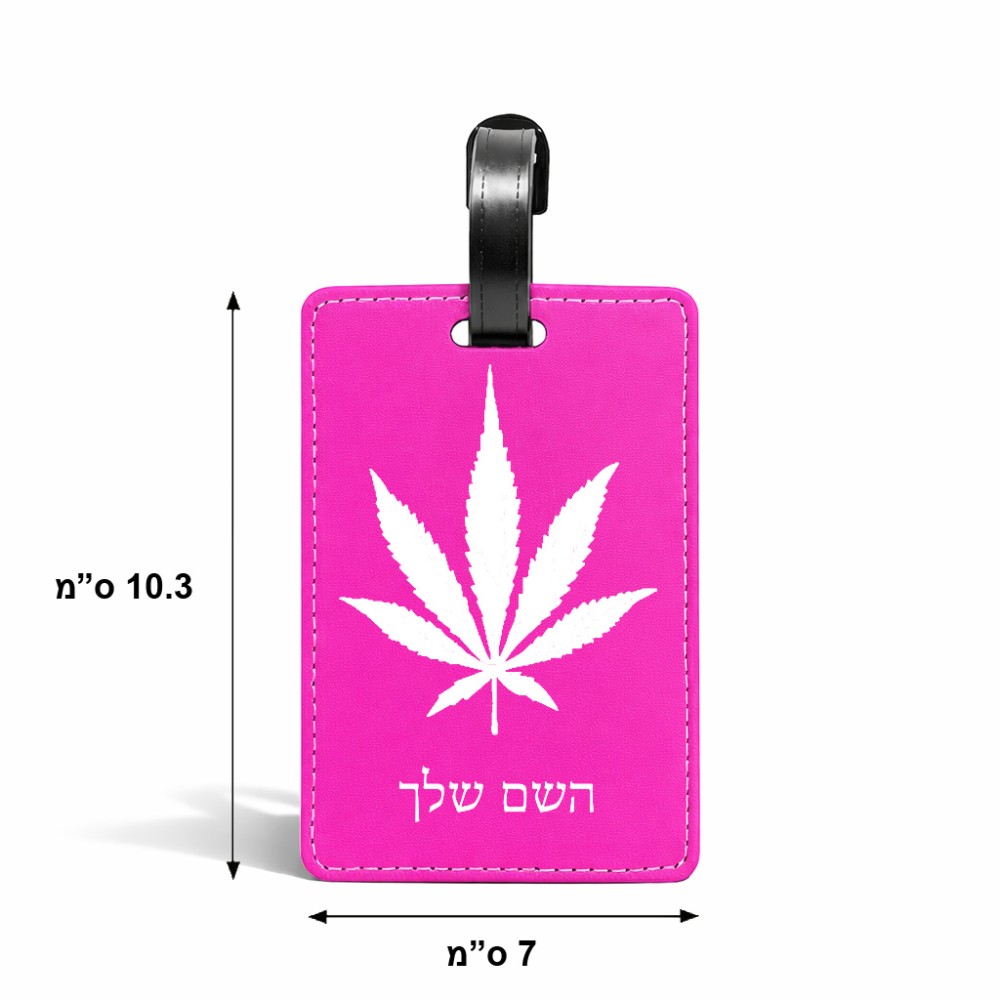 תווית לסימון מזוודה \ תיק בעיצוב אישי עם השם שלך בעיצוב עלה מריחואנה - גראס גודל 10.3 × 7 ס"מ