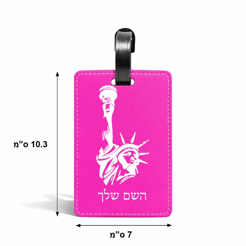 תווית לסימון מזוודה \ תיק בעיצוב אישי עם השם שלך בעיצוב פסל החירות גודל 10.3 × 7 ס"מ
