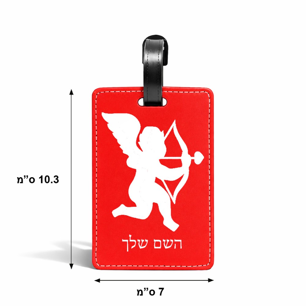 תווית לסימון מזוודה \ תיק בעיצוב אישי עם השם שלך בעיצוב קופידון גודל 10.3 × 7 ס"מ