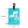 תווית לסימון מזוודה \ תיק בעיצוב אישי עם השם שלך בעיצוב רוכב אופניים גודל 10.3 × 7 ס"מ