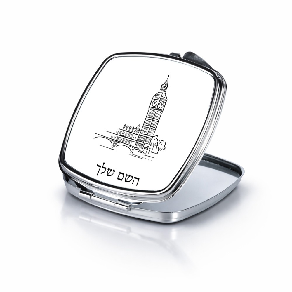 מראה לאיפור מאקאפ בעיצוב אישי עם השם שלך בעיצוב ביג בן גודל 6.7 × 6.7 ס"מ