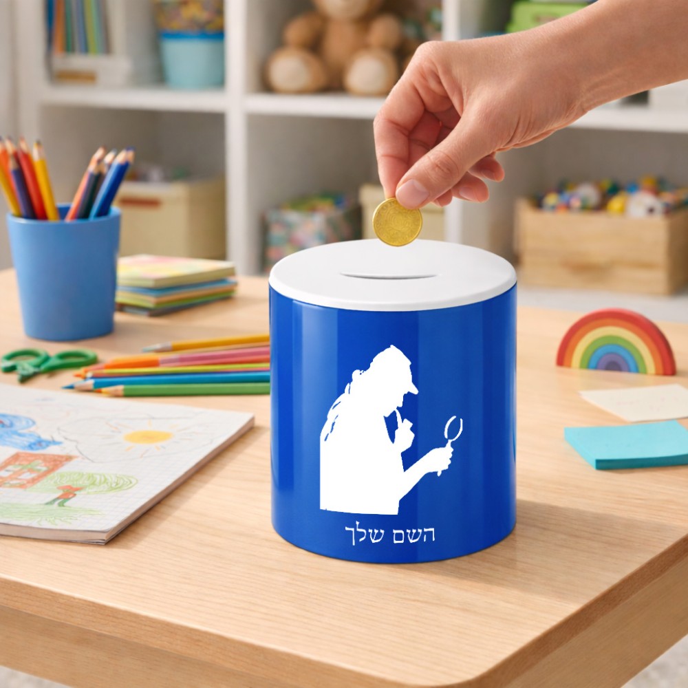 קופת צדקה \ חיסכון קרמית בעיצוב אישי עם השם שלך בעיצוב בתים של שרלוק גודל הקופה 20 × 25 ס"מ