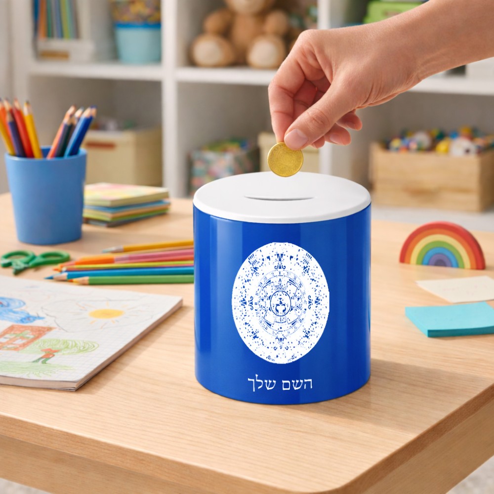 קופת צדקה \ חיסכון קרמית בעיצוב אישי עם השם שלך בעיצוב לוח שנה אצטקי של המאיה גודל הקופה 20 × 25 ס"מ