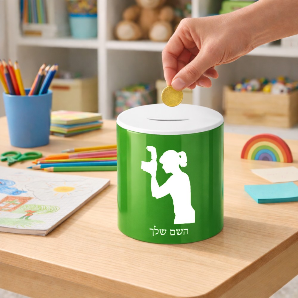 קופת צדקה \ חיסכון קרמית בעיצוב אישי עם השם שלך בעיצוב צלמת - אישה גודל הקופה 20 × 25 ס"מ