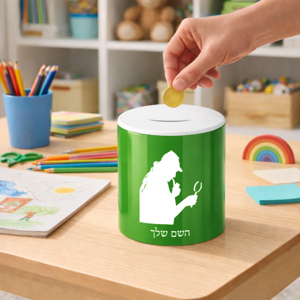 קופת צדקה \ חיסכון קרמית בעיצוב אישי עם השם שלך בעיצוב בתים של שרלוק גודל הקופה 20 × 25 ס"מ