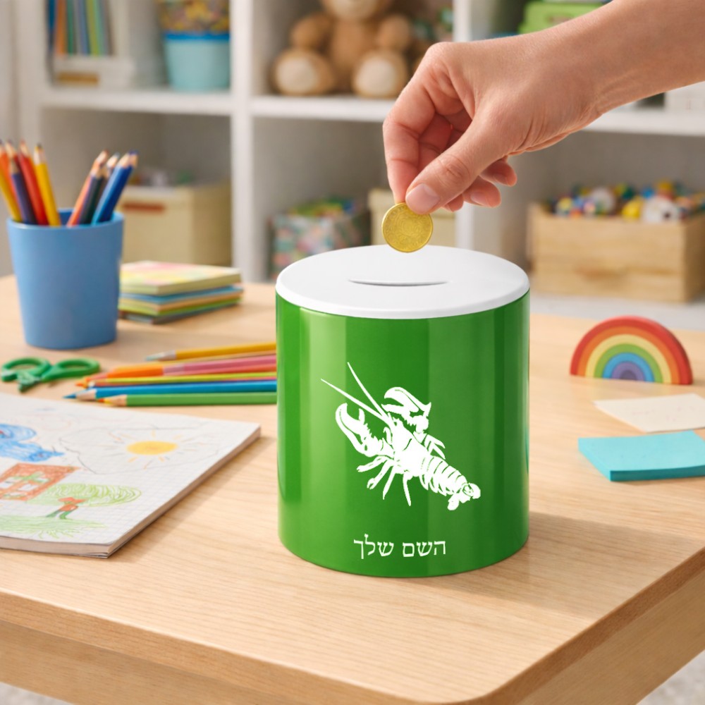 קופת צדקה \ חיסכון קרמית בעיצוב אישי עם השם שלך בעיצוב מזלות - סרטן גודל הקופה 20 × 25 ס"מ