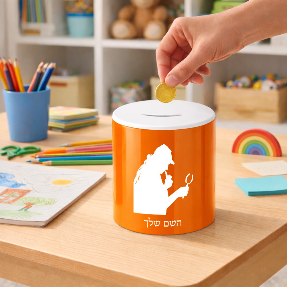 קופת צדקה \ חיסכון קרמית בעיצוב אישי עם השם שלך בעיצוב בתים של שרלוק גודל הקופה 20 × 25 ס"מ