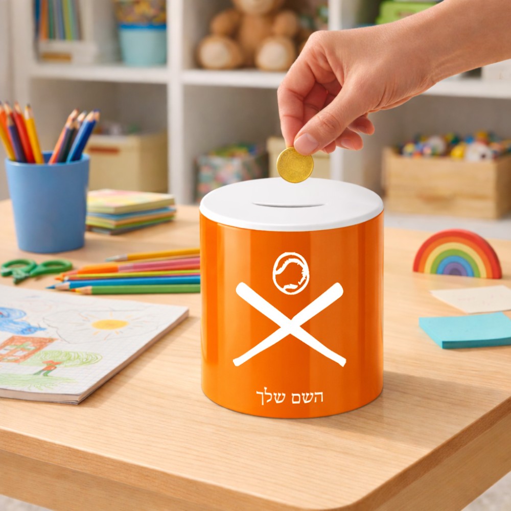קופת צדקה \ חיסכון קרמית בעיצוב אישי עם השם שלך בעיצוב כדור בסיס גודל הקופה 20 × 25 ס"מ